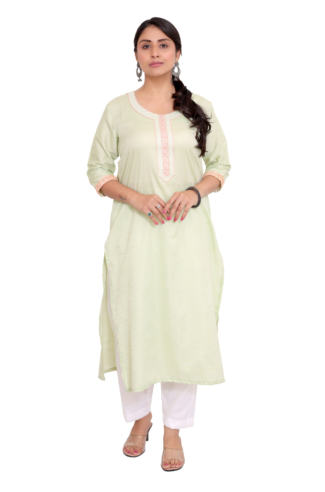 Light Green Embroidered Straight Kurta