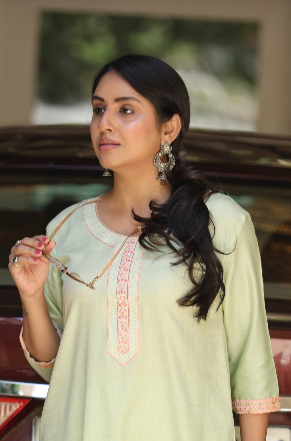 Light Green Embroidered Straight Kurta