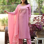 Light Pink Embroidered Rayon Kurta Set with Dupatta – Front View