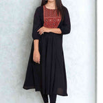 Front_pose_in_black_embroidered_A-line_kurta