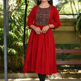 Front_pose_in_maroon_embroidered_A-line_kurta
