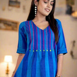 Blue Pintucks Tunic Frock – Close-Up View