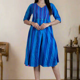 Blue tunic frock with Mirror Handwork – Full Front View
