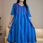 Blue Pintucks Tunic Frock –  Flared Hem View