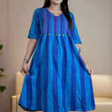 Blue Pintucks Tunic Frock –  Flared Hem View