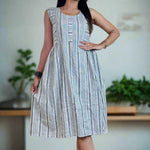Grey White Stripes Frock – Front View