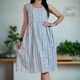 Grey White Stripes Frock – Front View