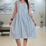 Grey White Stripes Frock – Flared Hem View