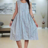 Grey White Stripes Frock – Flared Hem View