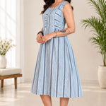 Grey White Stripes Frock – side View
