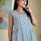 Grey White Stripes Frock – Close-Up