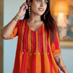 Orange Pintucks Tunic Frock – Close-Up View
