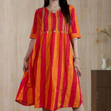 Orange tunic frock with Mirror Handwork – Full Front View