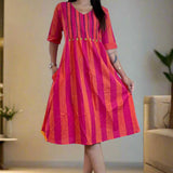 Pink tunic frock with Mirror Handwork – Full Front View