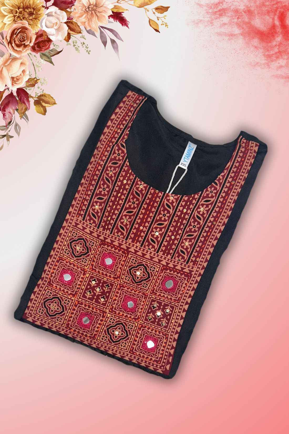 Black Unstitched Kurti Material – Embroderied