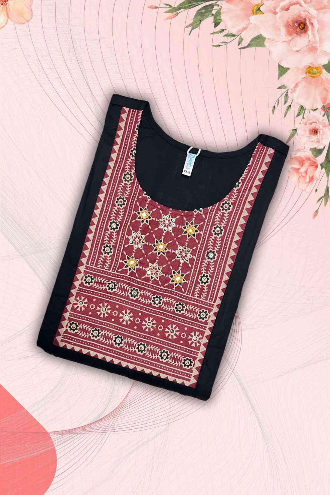 Black Unstitched Kurti Material – Block printed