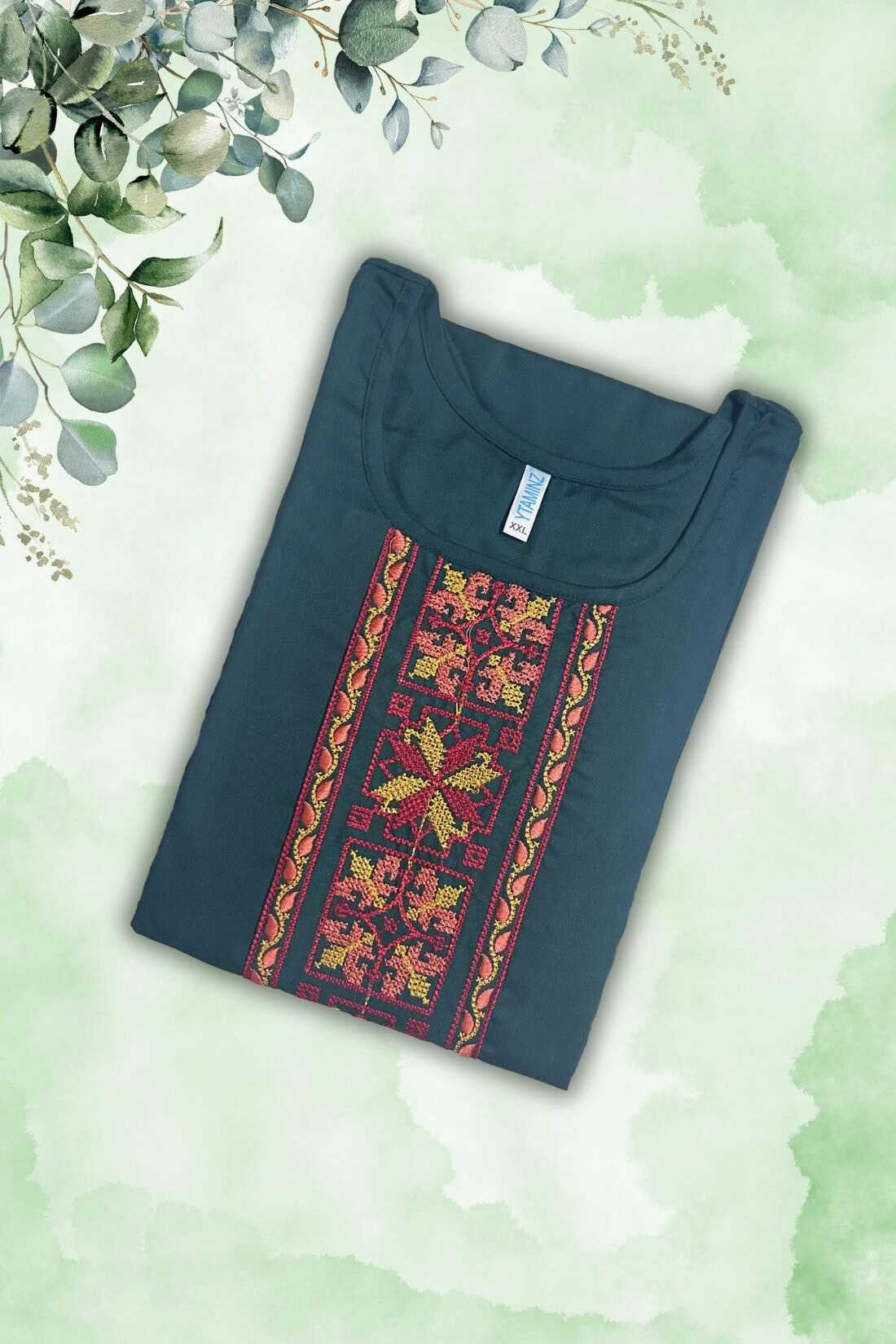 Bottle Green Rayon Kurti Material – Cross Stitch Embroidery