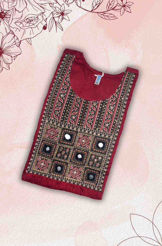 Maroon Unstitched Kurti Material – Embroidary Mirror Work