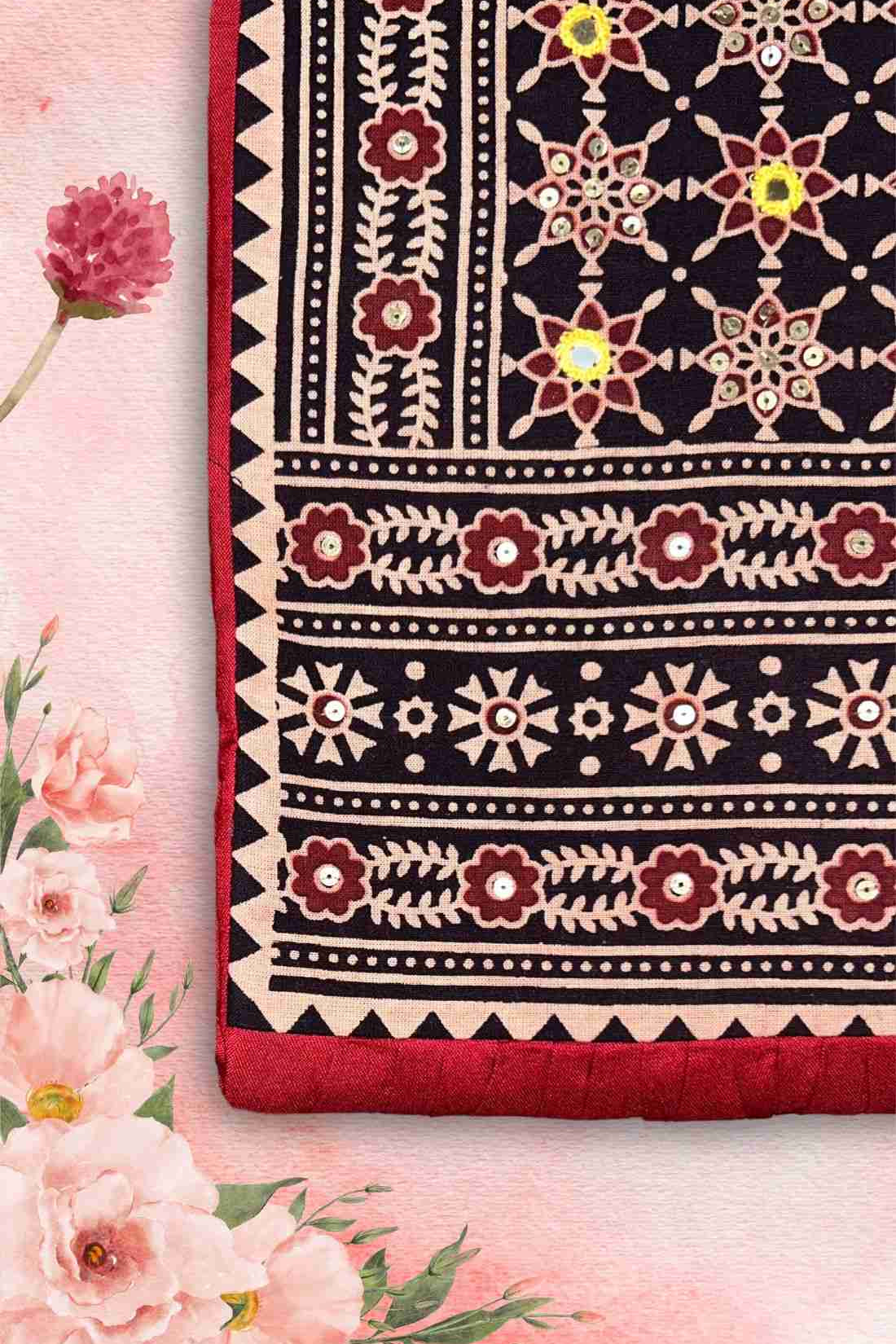 Maroon Kurti Fabric – Block printed Embroidery Close-Up