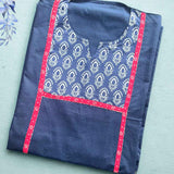 Indigo Pure Cotton Unstitched Kurta Fabric – Block Print
