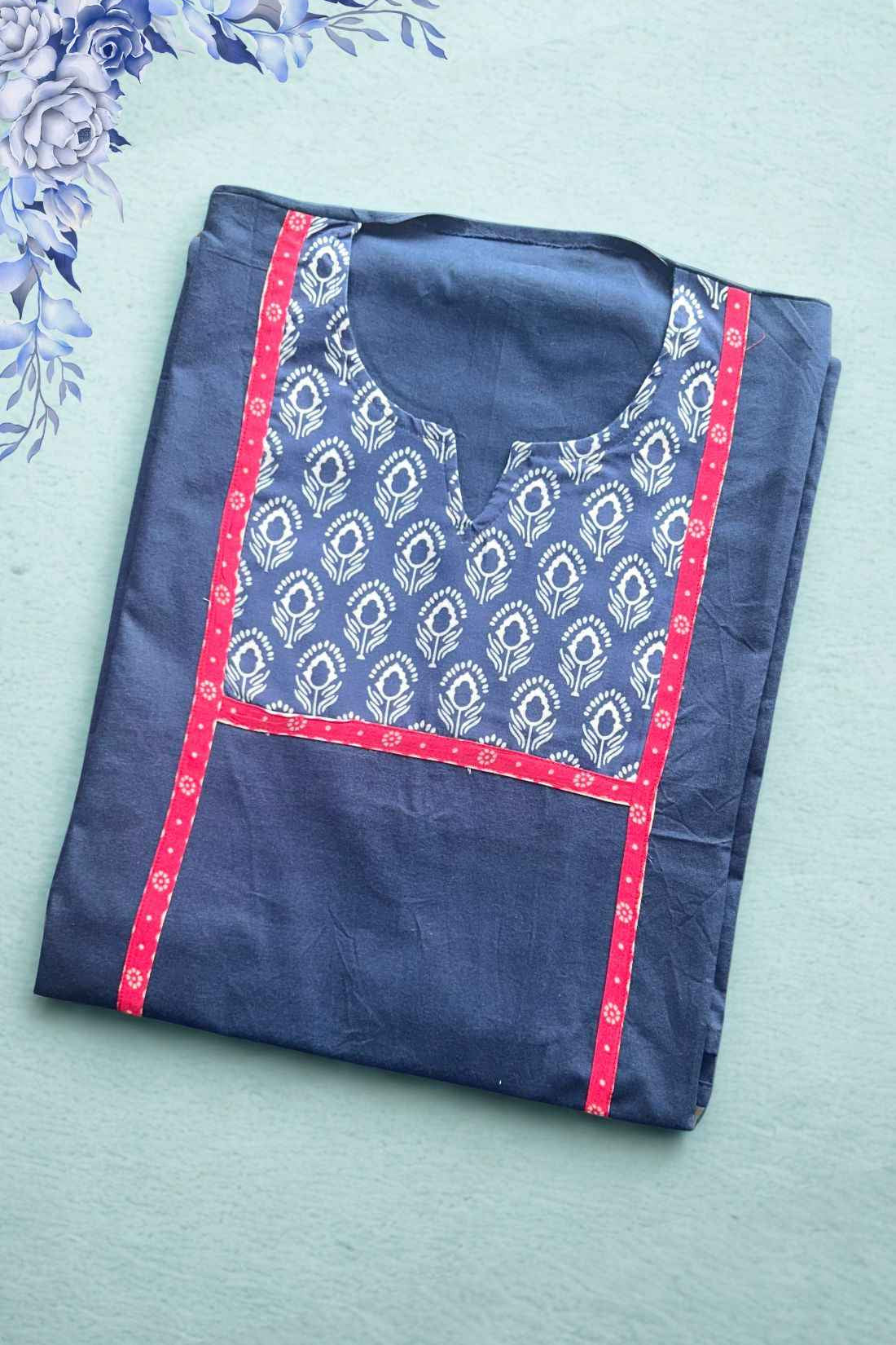 Indigo Pure Cotton Unstitched Kurta Fabric – Block Print