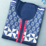 Block Print Detailing on Indigo Kurti Fabric – Printed