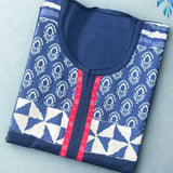 Block Print Detailing on Indigo Kurti Fabric – Printed