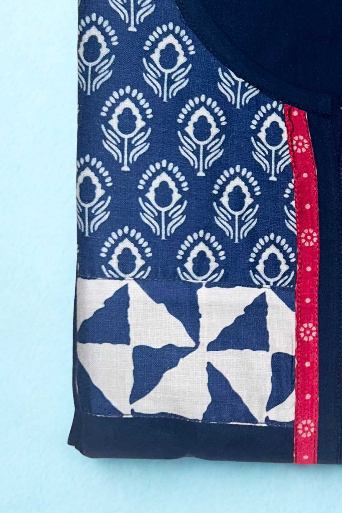 Indigo Pure Cotton Unstitched Kurti Fabric – Close-up View