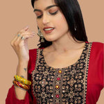 Hand Embroidery Detailing on Maroon Kurta – Close-Up View