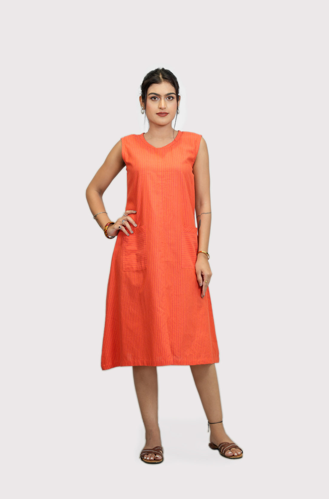 Stripped frock style cotton Kurti with Pockets