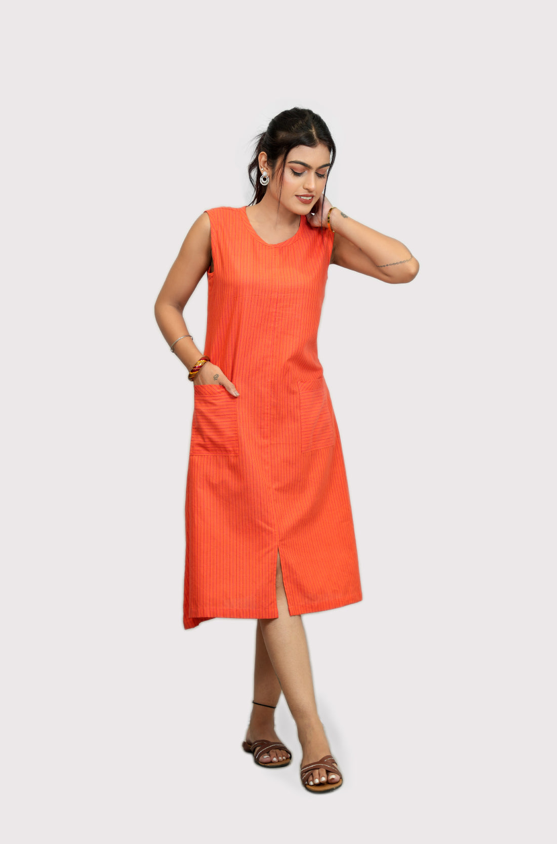 Stripped frock style cotton Kurti with Pockets