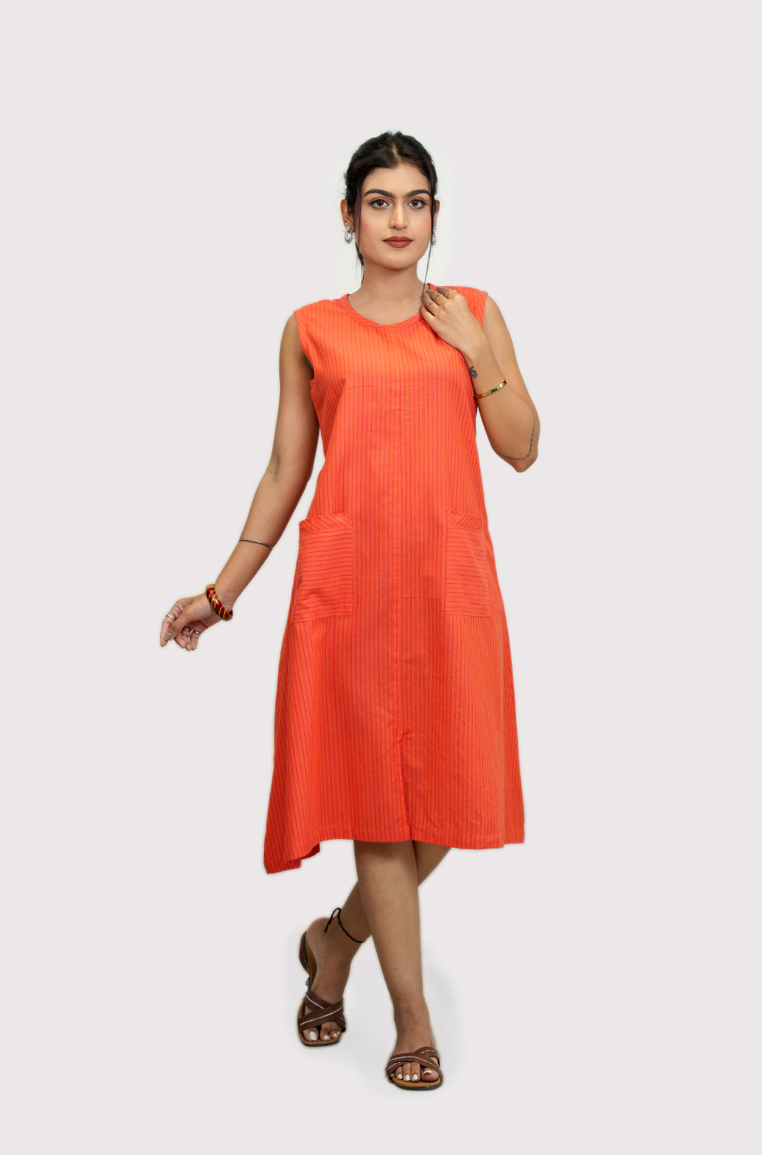 Stripped frock style cotton Kurti with Pockets