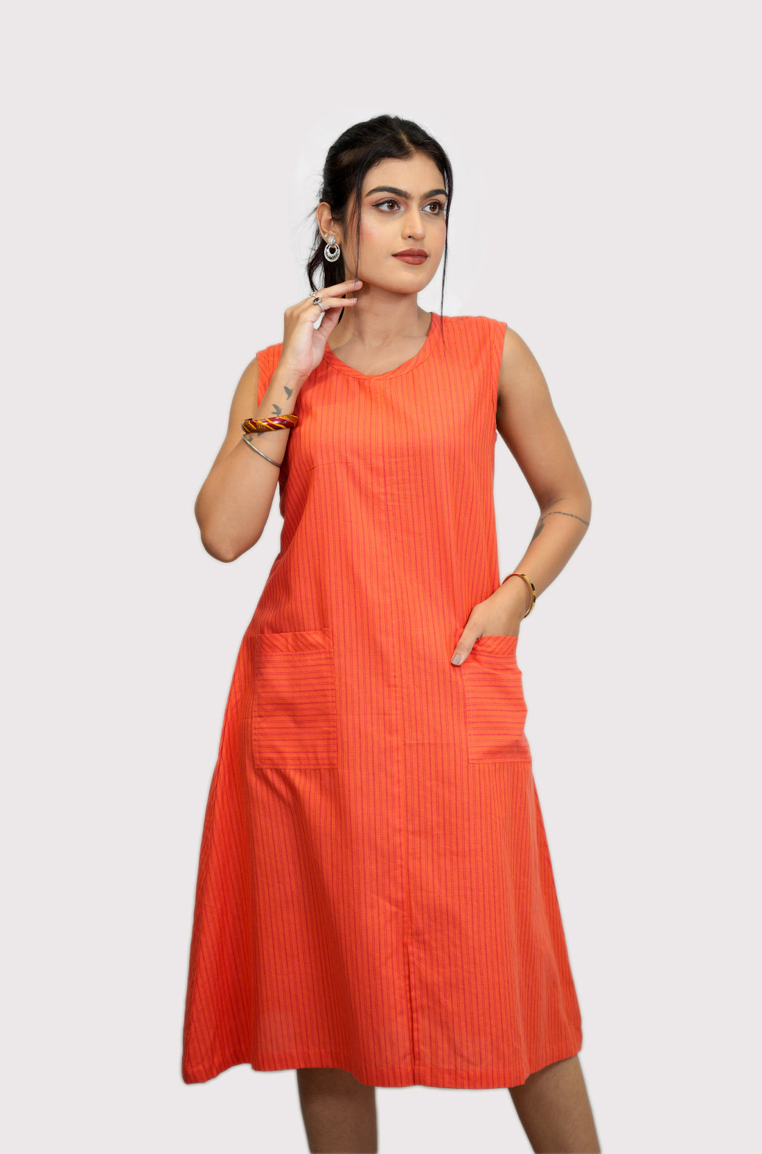 Stripped frock style cotton Kurti with Pockets