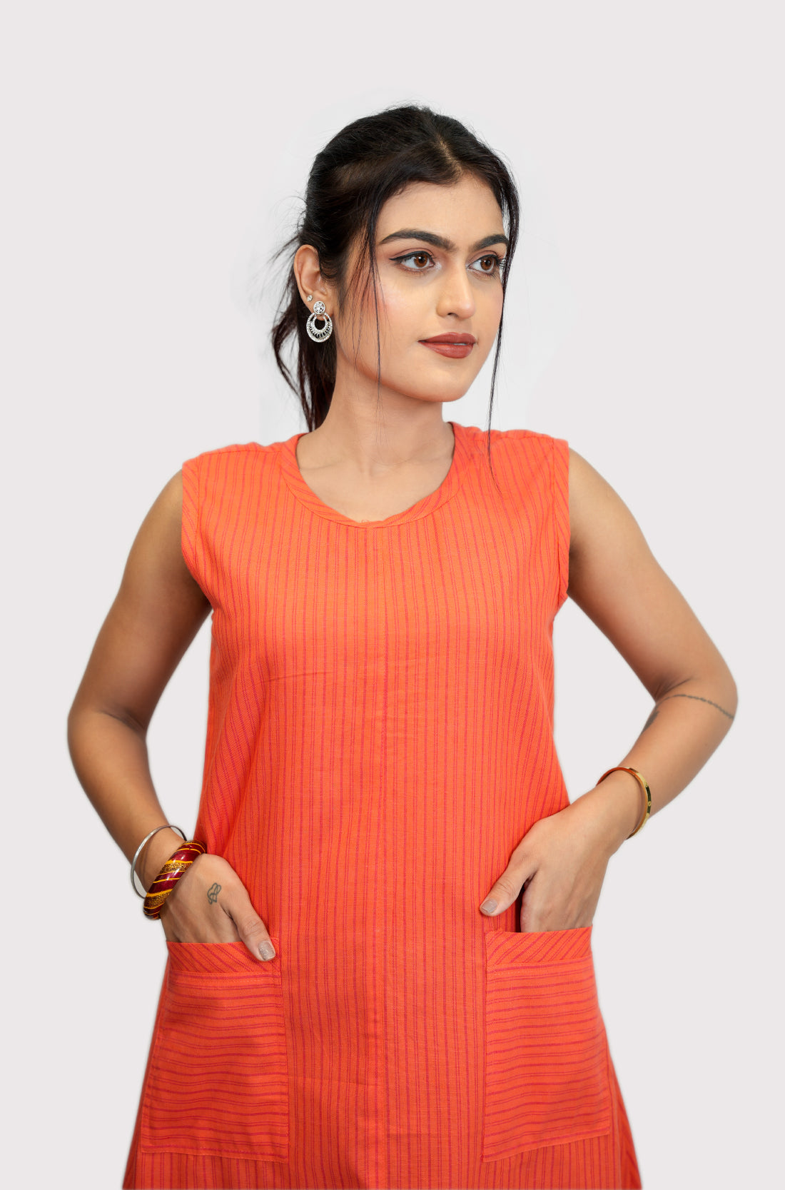 Stripped frock style cotton Kurti with Pockets