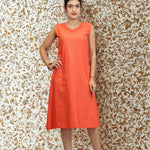 Full View – Sleeveless Orange A-Line Kurta with Pocket Detailing