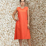 Full View – Sleeveless Orange A-Line Kurta with Pocket Detailing