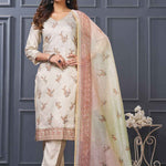 Beige pastel kurta set with scalloped embroidery main image