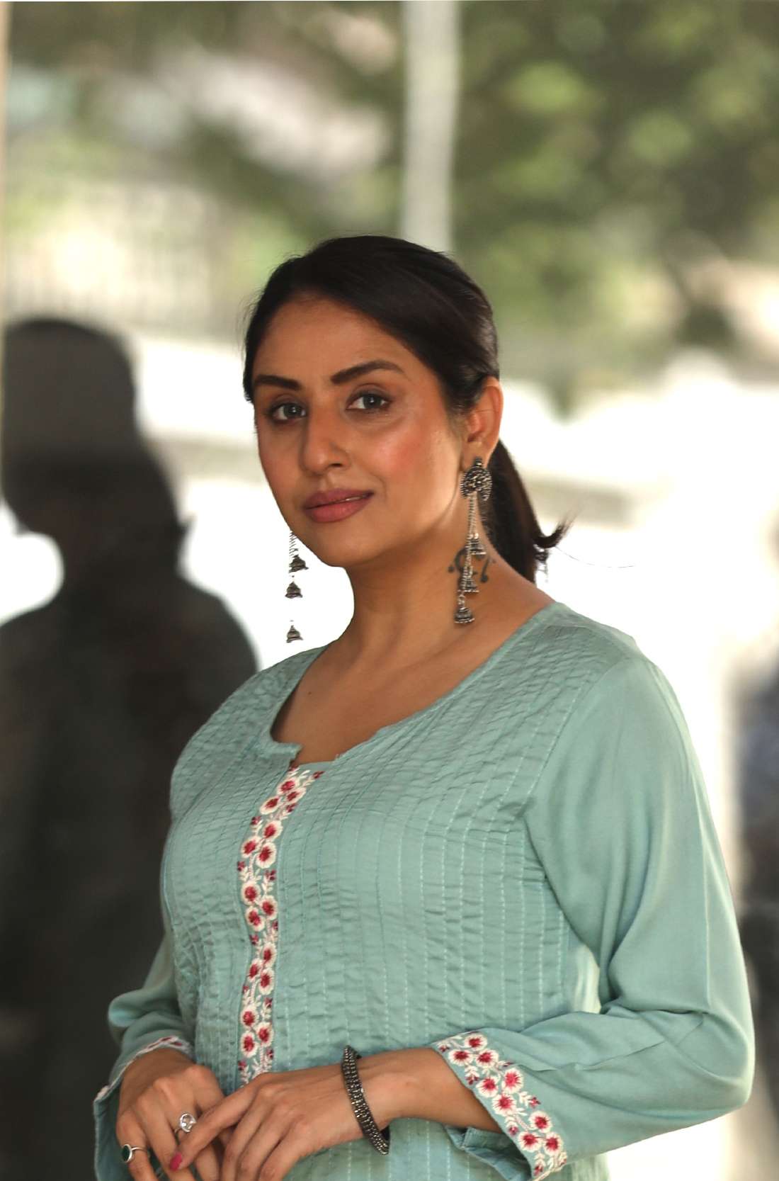 Pintucks embroidered kurta
