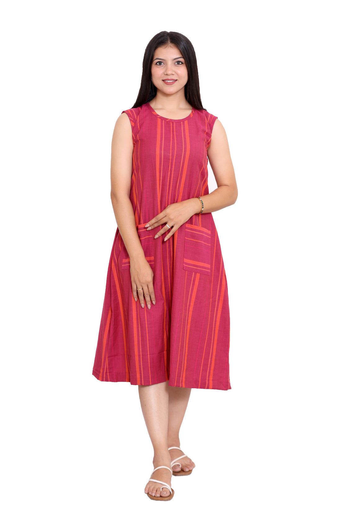 Stripped frock style cotton Kurti with Pockets