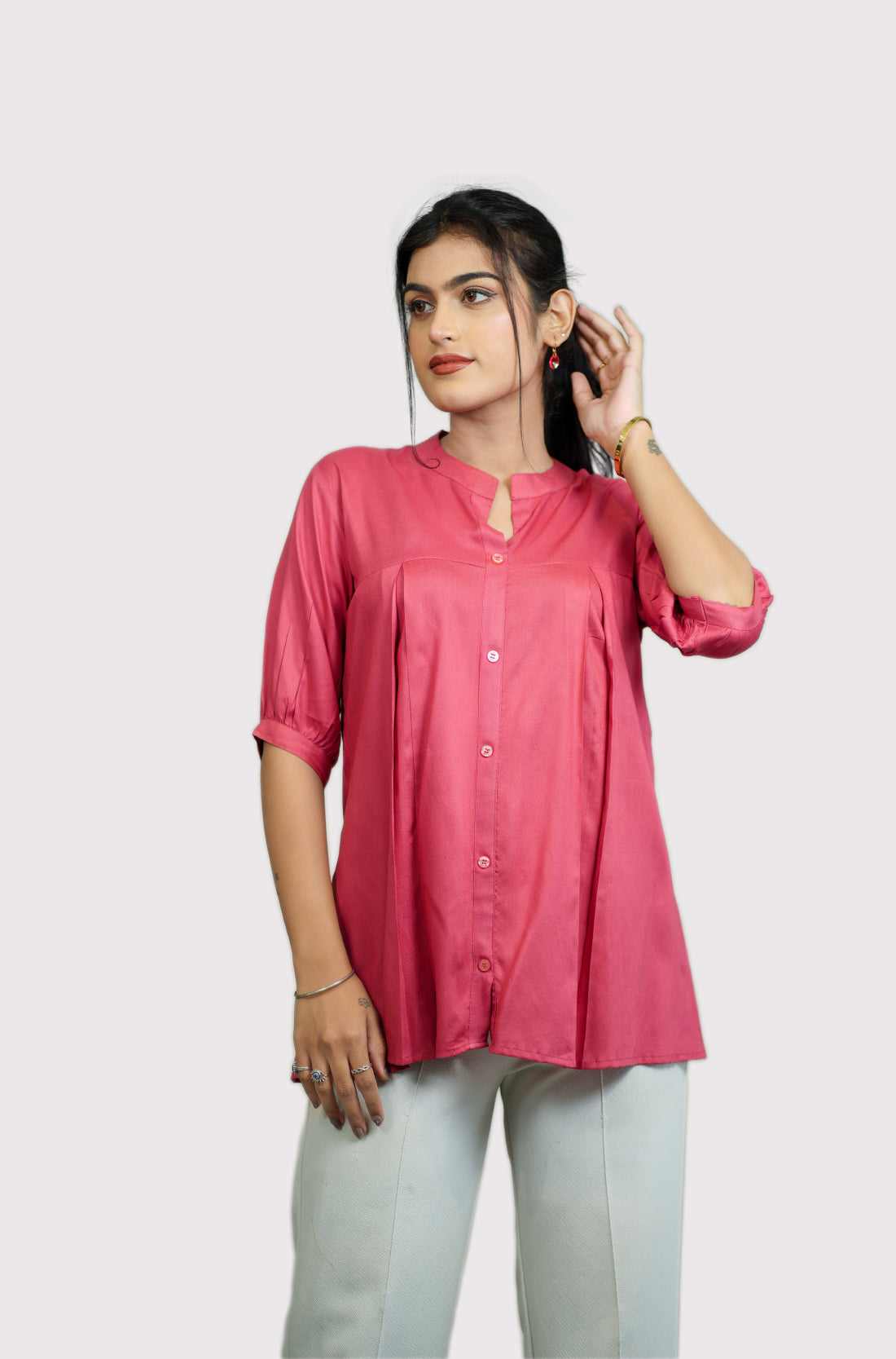 Rayon pleated shirt for women