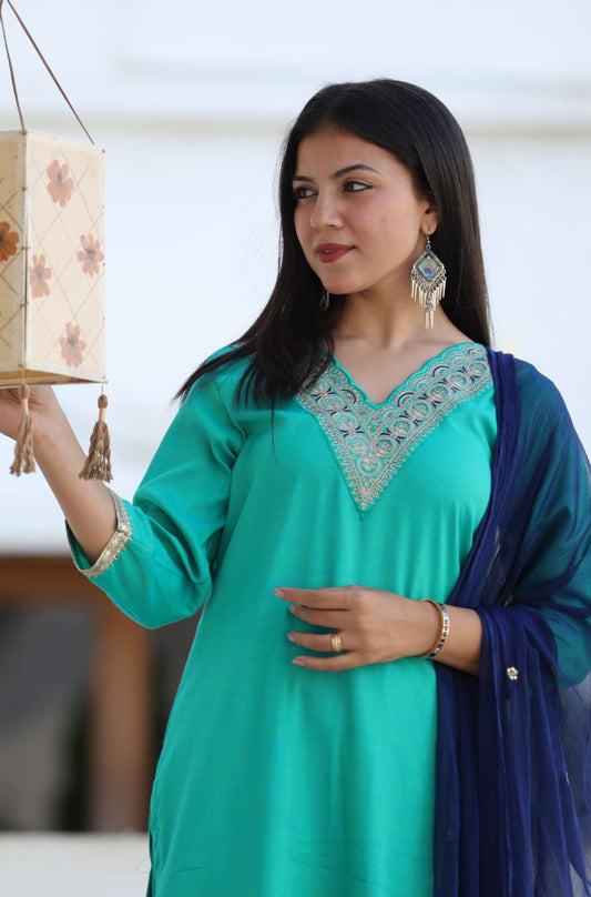 Rama Green Embroidered Kurta Set