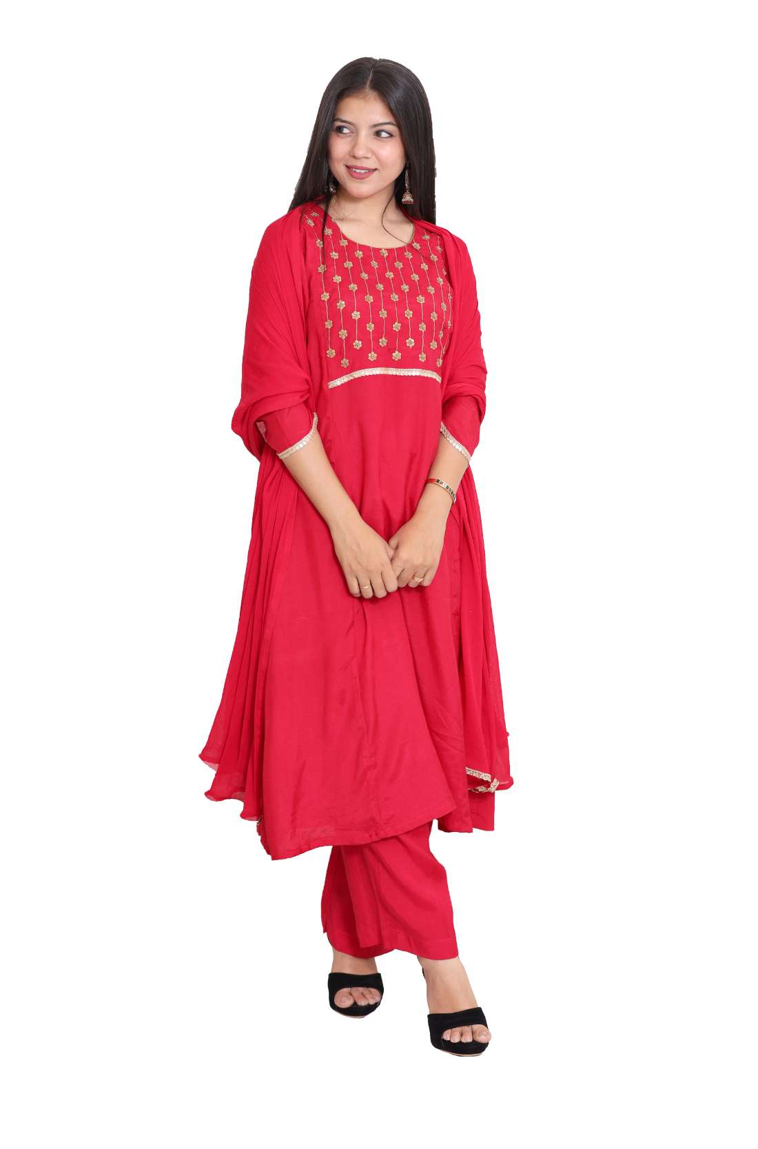 Red Silk Kurta Set With Dupatta