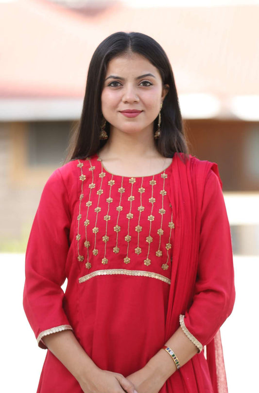 Red Silk Kurta Set With Dupatta