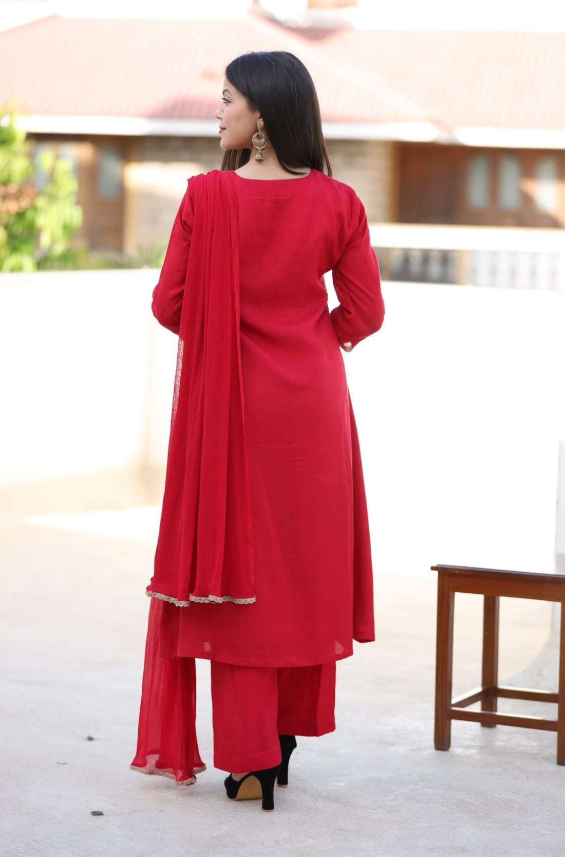 Red Silk Kurta Set With Dupatta