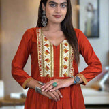 Rust Orange Kurta Set Front View in Half.