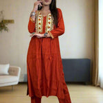 Rust Orange kurta set in front full view.