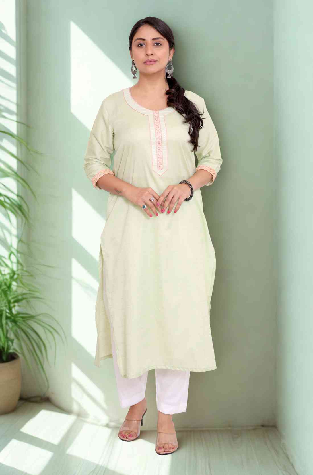 Sea Green Cotton Blend Kurta Full Length View