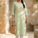 Sea Green Cotton Blend Kurta Full Length View