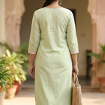 Light Green Embroidered Straight Kurta Back View