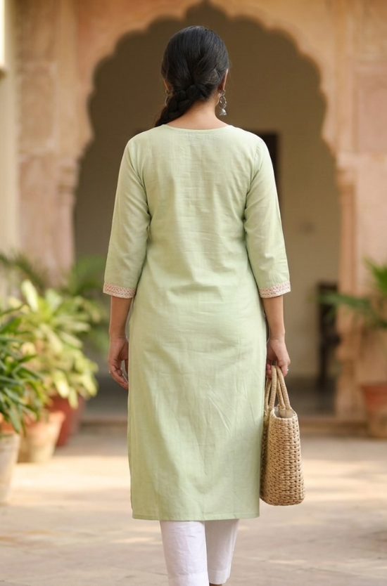 Light Green Embroidered Straight Kurta Back View